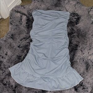 Edikted Strapless Blue and White Striped Dress